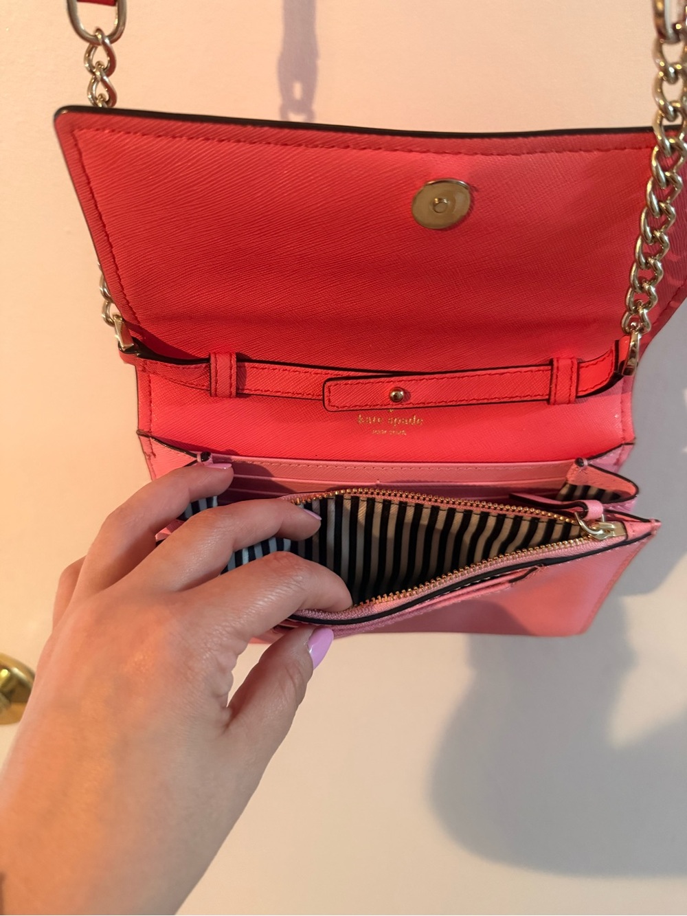kate spade Bright Coral-Pink Crossbody Chain Wallet - Picture 3 of 5